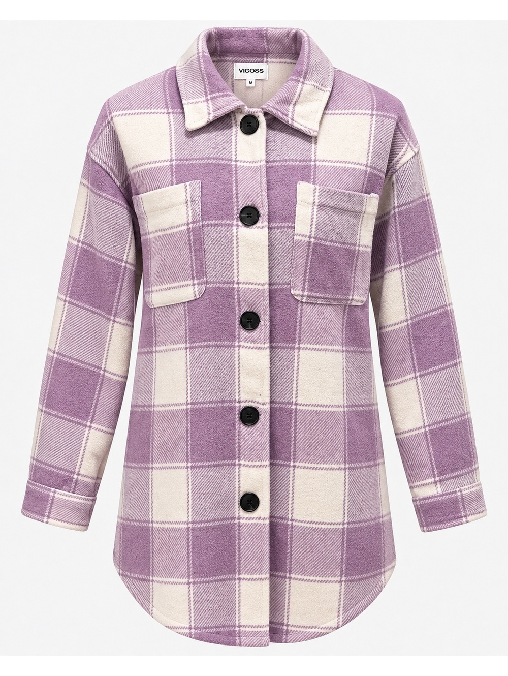 Vigoss Women’s Purple White Plaid Shacket Shirt Jacket Size M Longline